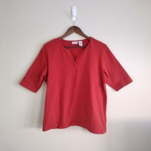 🌿 Crossroads Red V-Neck Short Sleeve Top Size Large